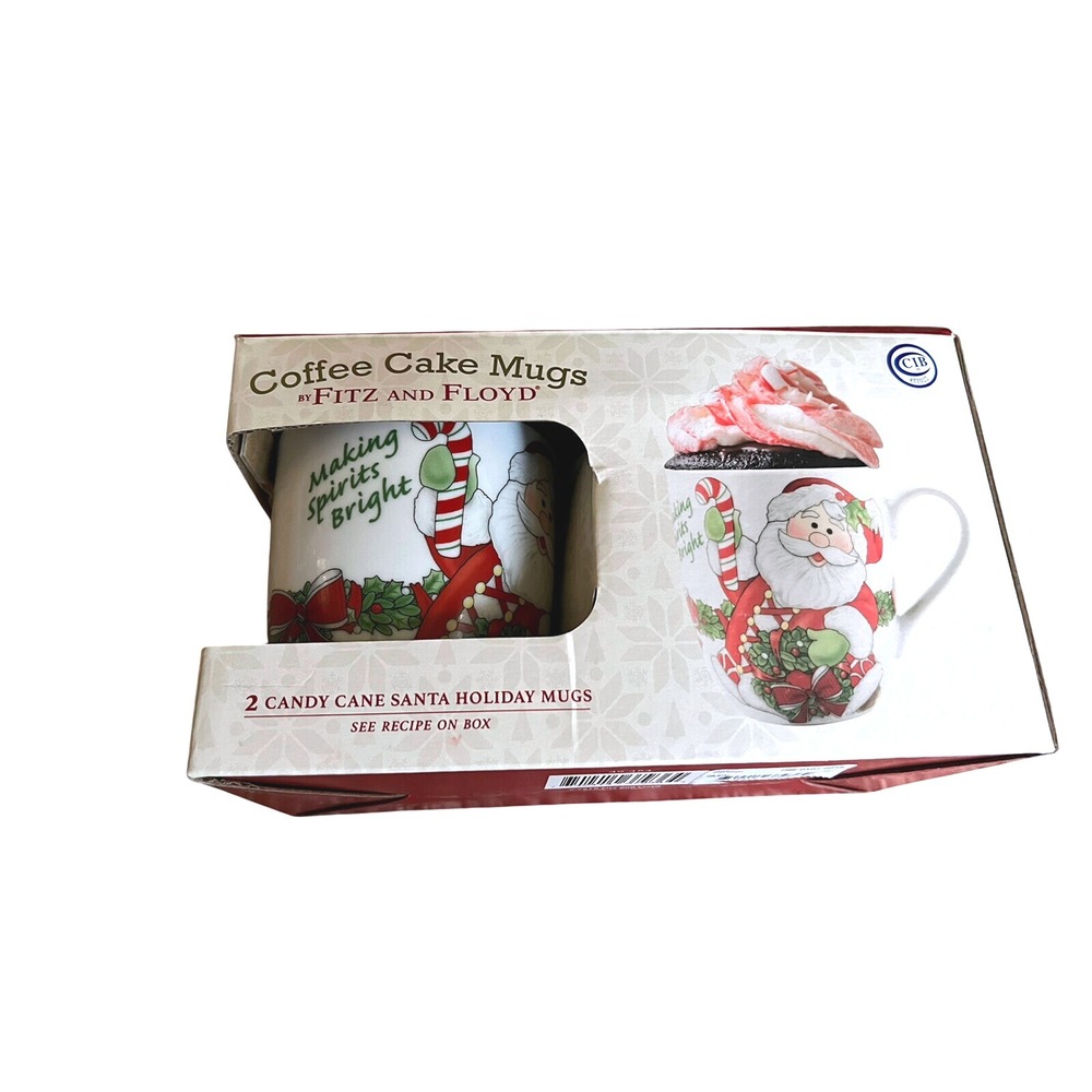 NIB Fitz & Floyd Making Spirits Bright, Santa, Holiday,‎ Coco, Coffee Cake Mugs